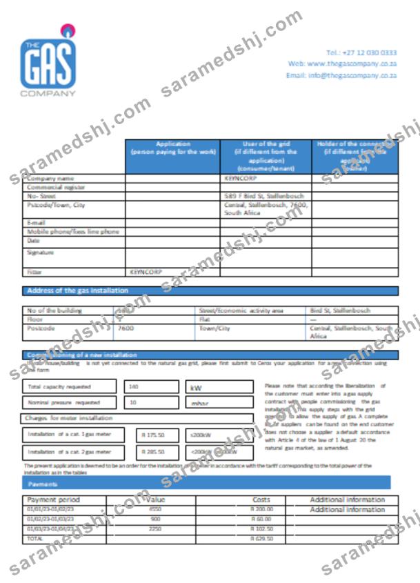South Africa The GAS Company gas bill, SCR